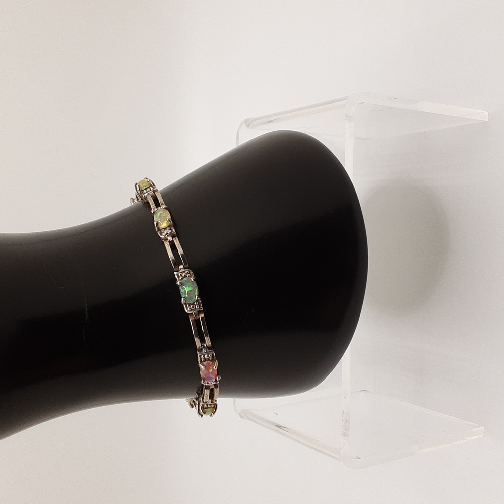 Vintage Fire Opal Sterling Silver Tennis Bracelet
